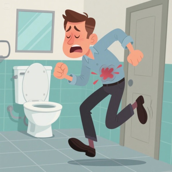 설사로 급하게 화장실로 온 남자