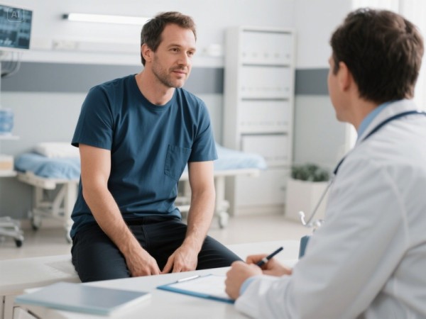 혈압약을 중단하기 위해 의사와 상담하는 남자