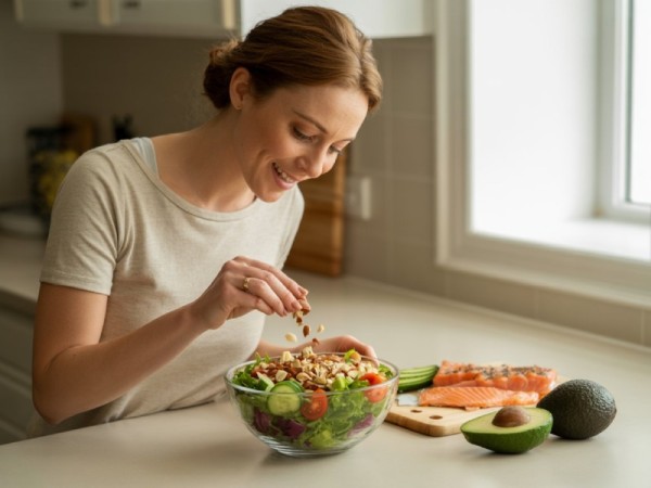 건강한 여성이 여성호르몬에 좋은 음식을 준비하는 모습