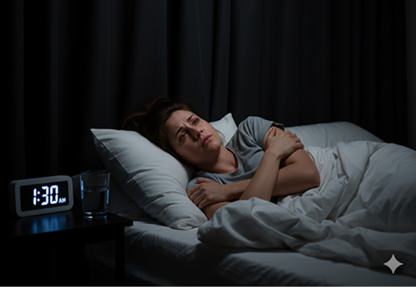 밤에 잠 못들고 있는 여성