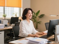 갱년기를 잘 대비하여 활력 있게 일하고 있는 중년 여성