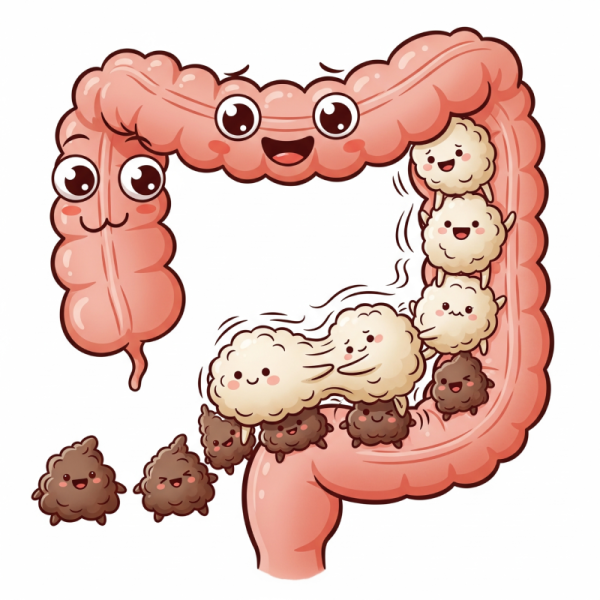 차전자피의 수용성 식이섬유와 불용성 식이섬유가 대장 연동 운동을 돕는 이미지