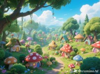 요정마을의 옹기종기 모여있는 버섯 집들