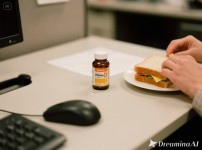 사무실에서 간단하게 점심을 먹으면서 비타민D영양제를 먹는 모습