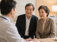 의사와 약물에 대해 상담하는 중년부부